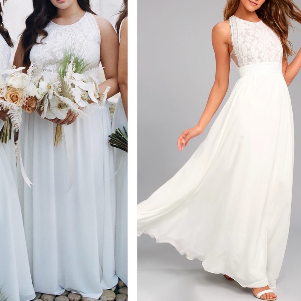 PLUS Lulu’s Forever and Always White Lace Flowy Maxi Dress Size 2X